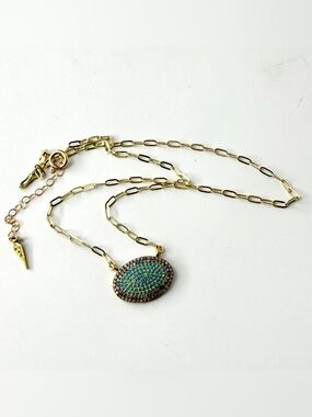 Uncut Diamond Turquoise Pendant, 14k Gold Filled Paperclip Necklace